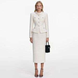 Self-Portrait Cream Boucle Tailored Midi Dress